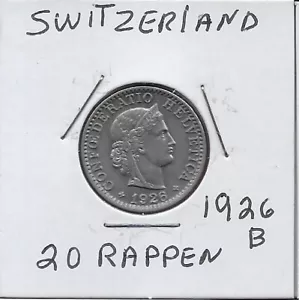 SWITZERLAND 20 RAPPEN 1926-B HEAD OF LIBERTAS ROMAN GODDESS OF LIBERTY FACING RI - Picture 1 of 2