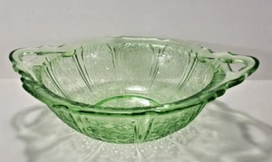 Vintage Jeanette Kirschblüte grün Depression Glas Servierschale mit Griffen - Bild 1 von 8