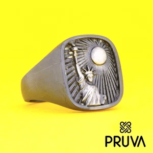Y35 KUNDENSPEZIFISCHE 925K MASSIV NEU YORK SILBER USA RING RHODIUM FREIHEITSSTATUE - Bild 1 von 8
