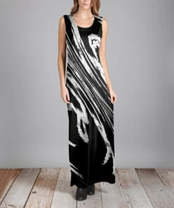 XL NUEVO CON ETIQUETAS Maxi Vestido Aster Sin Mangas Blanco y Negro Abstracto Remolino - Imagen 1 de 8