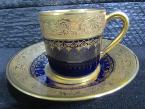 Antique - Demitasse Cobalt Blue W/ Gold Trim - Limoges France - Cup and Saucer - Picture 1 of 10