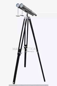 50" Nautical Brass Floor Binoculars Chrome Tripod Stand Antique Maritime Gift - Picture 1 of 7