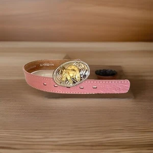Nocona Kids' Pink Embossed Genuine Leather Belt with Gold & Silver Horse Buckle - Picture 1 of 5