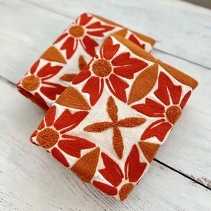 Crate & Barrel SUKICHEEMA Orange Crewel 20" Embroidered Pillow Covers Medallion - Picture 1 of 10