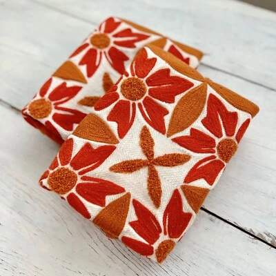 Crate & Barrel SUKICHEEMA Orange Crewel 20" Embroidered Pillow Covers Medallion - Image 1 of 4