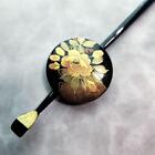 Japanese Lacquered Flat Hairpin Black Lacquer Gold Camellia