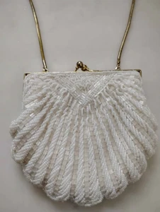 Bolso de hombro vintage años 40 blanco con cuentas nuevo - Imagen 1 de 10