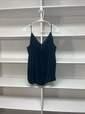 Express Green Velvet Spaghetti Strap V-Neck Tank Women's Large Y2K Whimsy - Image 1 of 4