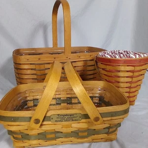 Longaberger cesto raccolta altalena manico in pelle festa allegria gru oliva tortora - Foto 1 di 18