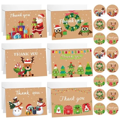 Juego de 24 tarjetas de agradecimiento de Navidad con sobres y pegatinas tarjetas de felicitación de Navidad Foto 1 de 4