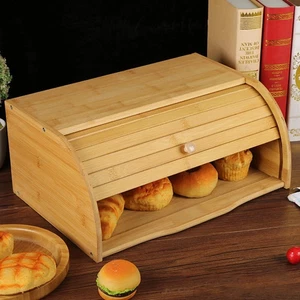 Bread Bin Single Layer Roll Top Bamboo Wooden Kitchen Storage - Picture 1 of 6