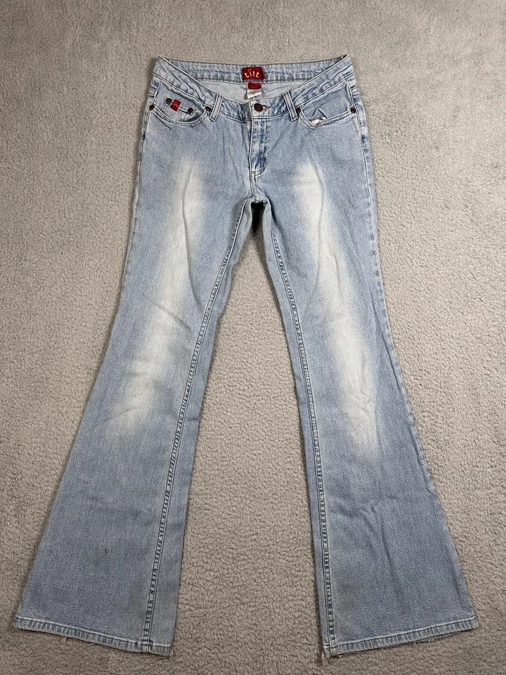 Tilt Y2K Jeans Women 3 Long Light Wash Flare Bell Bottom Low Rise Stretch Denim - Image 1 of 4