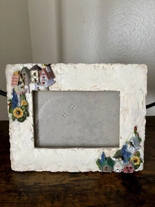 Vintage Bilderrahmen rustikal Look weiß Vogelhäuser Vögel Blumen Wohndeko 4x6 - Bild 1 von 11