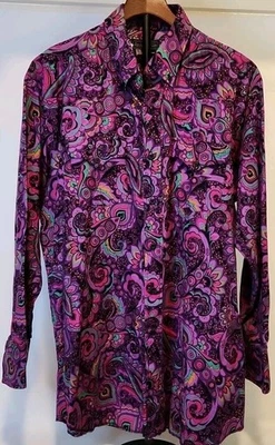 Camisa Western De Colección Panhandle Delgada Para Hombre 17/34 Colorido Púrpura Verde azulado EE. UU. Foto 1 de 4