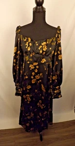 Vestido para mujer grande negro caprichoso satinado floral midi oscuro romántico hadas volantes - Imagen 1 de 12