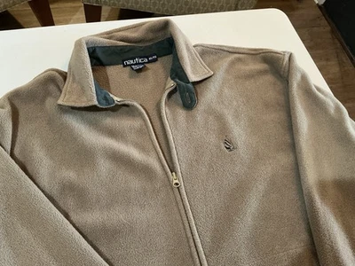 Nautica jacket men’s Size XL Khaki Green Fleece W/ Good Pockets.Made In U.S.A. - Image 1 of 4