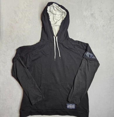 Armani Exchange Sweatshirt Mens Large Black Hoodie Drawstrings Spell Out Casual - Image 1 of 4