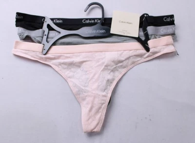 Calvin Klein 女式标志丁字裤内裤 3 件装 NN7 多色大号全新带标签 — 第 1/4 张图片