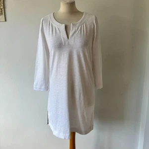 Boden White Pure Cotton Jersey Tunic Dress Beach Cover Up Embroidered Size 12 - Picture 1 of 11