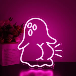 Ghost Neon Sign, Neon Signs for Wall Decor, Pink LED Light Up Sign for Man Ca... - Picture 1 of 7