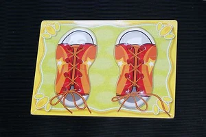 Orange trainers [ Learning: Wooden Puzzle & Lace up ]  by Ackerman Toys - Picture 1 of 1
