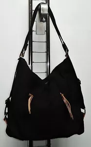 STYLISHER 2 IN 1 RUCKSACK TASCHE BAG LEINEN STOFF SCHWARZ COGNAC BRAUN - Bild 1 von 6