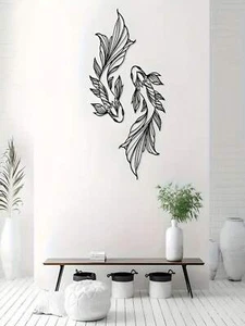 2pcs Koi Fish Shaped Metal Wall Art Zen Home Decor Asian Inspired Aquatic Art - Picture 1 of 8