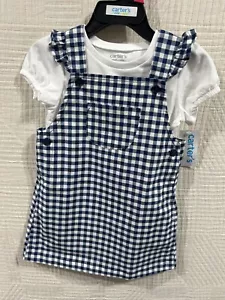 Child of Mine Baby Girls 2 piece Blue checkered overall dress assort sz new - Picture 1 of 5