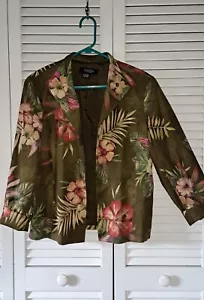 Peck & Peck Womens Sz 16 Olive Tropical Print Silk Blend Lined Blazer Jacket - Picture 1 of 15
