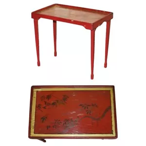 STUNNING ORIGINAL CHINESE EXPORT CIRCA 1880 RED LACQUERED FOLDING TRAY TABLE - Picture 1 of 18
