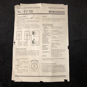 Vintage Kenwood KL-777D Lautsprecher Bedienungsanleitung/Decal (einzeln) - Bild 1 von 3