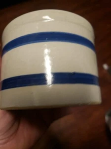 Robinson Ransbottom Roseville Crock Blue Stripe 1 Qt Low Jar Stoneware NICE! - Picture 1 of 10