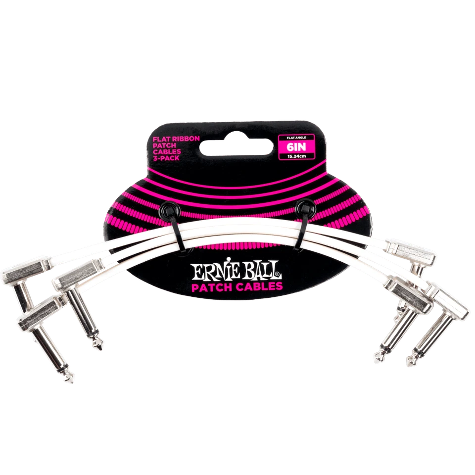 Paquete de 3 cables de conexión de cinta plana Ernie Ball de 6 pulgadas, blanco, P06385 Foto 1 de 1