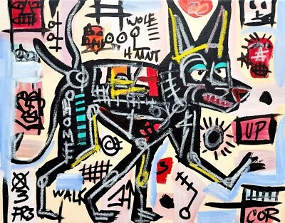 PINTURA ARTE ORIGINAL EXPRESIONISMO CORBÉLICO 12X16 LOBO NOCTURNO ABSTRACTO DIBUJOS ANIMADOS Foto 1 de 4