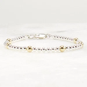 Sterling Silver Bead Bracelet, Mixed Metal, 3mm SS, 4mm GF - Picture 1 of 5