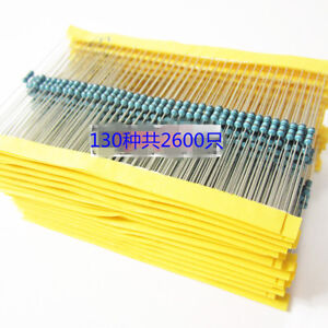 2600pcs 1/4w 1% 130 Values Resistors Kit Metal Film Resistor Package X20pcs ROHS