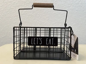 Rae Dunn Square “LET’S EAT” Utensil & Napkin Holder/Caddy Black Wire Wood - Picture 1 of 5