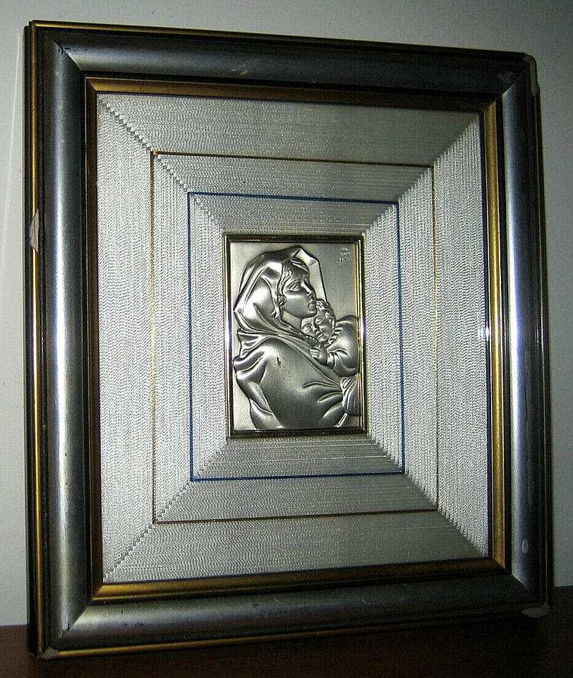 QUADRO Madonna con Bambino Lastra ARGENTO 925 Silver Sterling Italy - vintage - Immagine 1 di 4