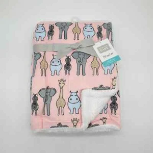 Hudson Baby Pink Sherpa Safari Zoo Animal Blanket Hippo Zebra Giraffe Elephant - Picture 1 of 3