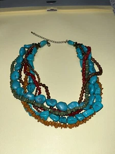 Necklace 16” Multi Color Nugget 7 Strands Faux Stone - Picture 1 of 3