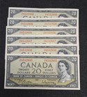 1954 Lot de billets de 20,00 $ Canada Beattie Rasminsky BC-41 milliards consécutifs NE