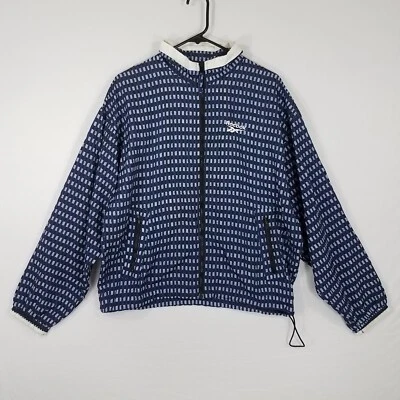 Chaqueta cortavientos Reebok de colección para mujer L cremallera completa abstracta geométrica azul años 90 Y2K Foto 1 de 4