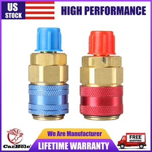 2Pcs Low / High AC HVAC Auto A/C Manifold Gauge Quick Connector Adapter Coupler - Picture 1 of 14
