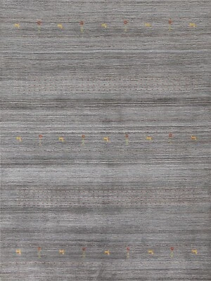 Tribal Little Animal Design Gabbeh Gray Color Rug 6'x8' Wool Handmade Carpet - Image 1 of 4