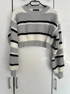 Damen Strick Cropped Sweatshirt Hoody Pullover Pulli Oversized Shein grau Gr XS - Bild 1 von 2