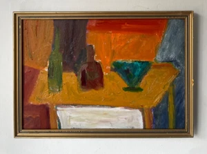 Original Abstract Mid Century Modernist Style Still Life Oil On Board Painting - Picture 1 of 8