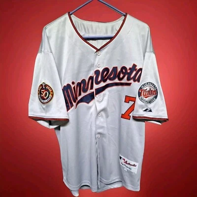 Camiseta deportiva auténtica Majestic Minnesota Twins Joe Mauer #7, talla 54, parches de doble brazo, Foto 1 de 4