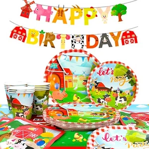 Farm Party Birthday Decorations Farm Animal Party Supplies Banner Plates Cups - Picture 1 of 14