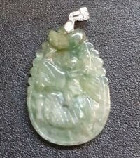 Nice Chinese Vintage Jadeite green Carved Pendant~925 silver