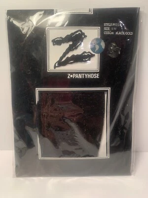 Pantimedias vintage de nylon Z sin usar talla S/M negras doradas brillantes para mujer gótico punk Foto 1 de 4